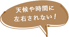 天候や時間に左右されない！