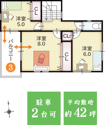 プラン2号地間取り2階