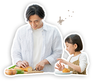 料理する親子