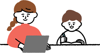 カウンターで作業する親子