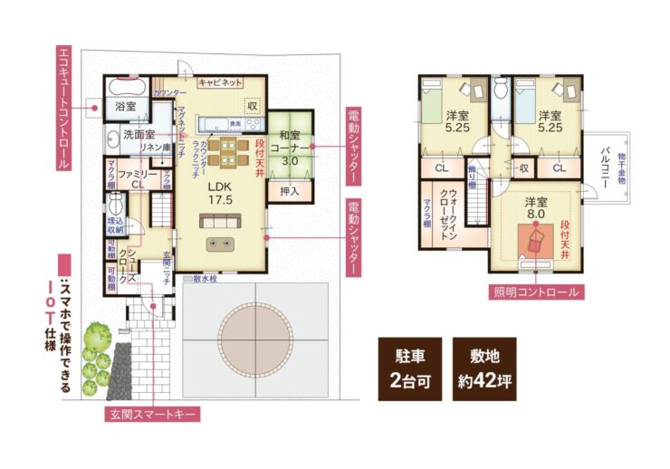 玄関を起点とする大きな回遊動線のある間取り図