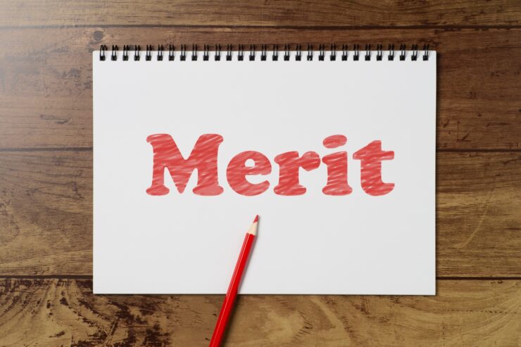 色鉛筆で描かれたMERITの文字