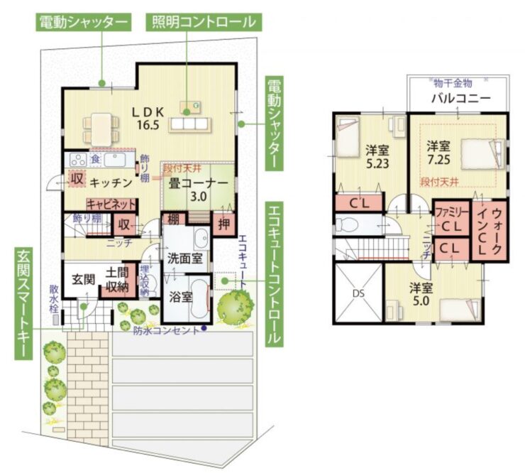 リビング横に畳コーナーを設けた間取り